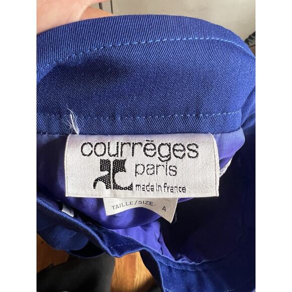 Courrèges Vintage Wool Midi Skirt Blue 1980s Deep Pockets Luxury Designer size M - Picture 9 of 9